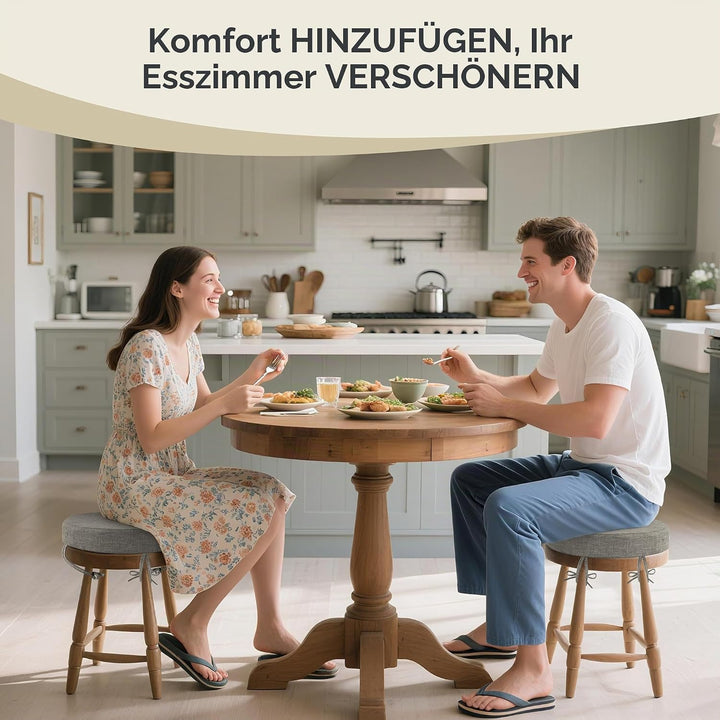 AddGrace Sitzkissen Rund mit Bändern für Barhocker 1 Stück 30x30cm Hellgrau | Rutschfeste Stuhlkisse