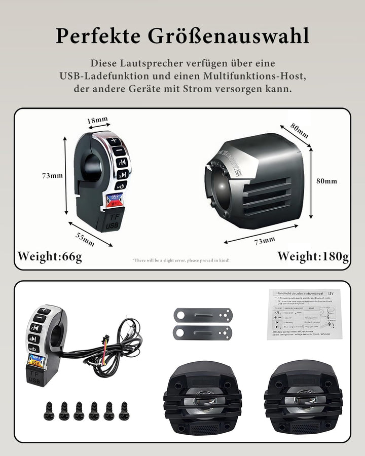 Motorrad-Lenkerlautsprecher mit Bluetooth, FM-Radio, Bedientaste, 12 V | Wasserfestes Stereo-System
