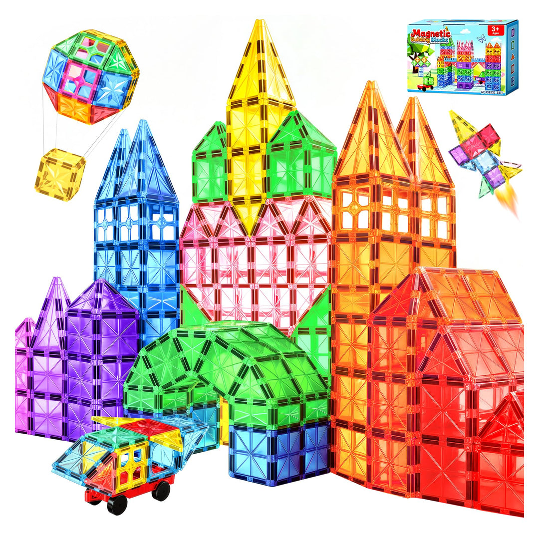 WOOBLO Magnetische Bausteine, 67 Teile Magnetbausteine, Magnetspiel STEM Magnetbausteine, Montessori