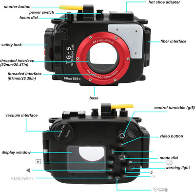 VBESTLIFE Wasserdichtes Gehäuse, für Olympus, für TG5-Kamera, 60 M Unterwasser-Tauchgehäuse, Kamera-