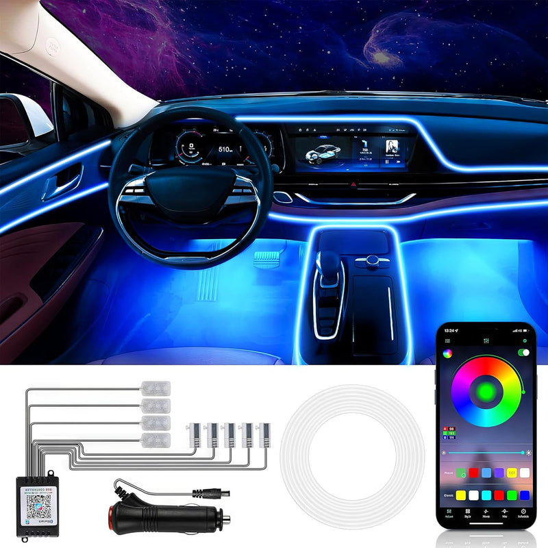 Wilktop led innenbeleuchtung mit APP,2 Zeilen 9 PCS Bunt RGB Auto Led Innenbeleuchtung,Auto-LED-Stre