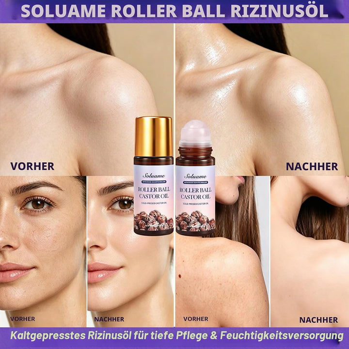 Rollerball Rizinusöl mit Rosenquarz Roller, Kaltgepresstes Reines Rizinusöl Roll On für Gesicht Körp