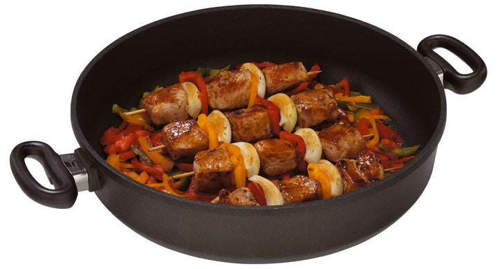 AMT Gastroguss Schmortopf, Ø 32 cm, 8 cm hoch, mit zwei Seitengriffen, backofenfest, Aluguss (Alumin
