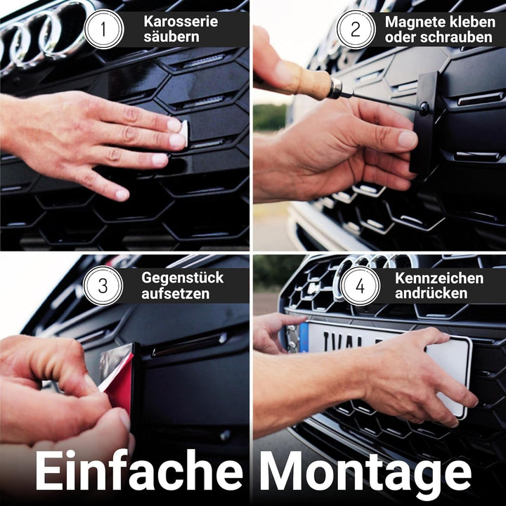 IVALITY Magnetischer Kennzeichen-Halter - Rahmenlose Nummernschild-Halterung für 2X Alu-Kennzeichen