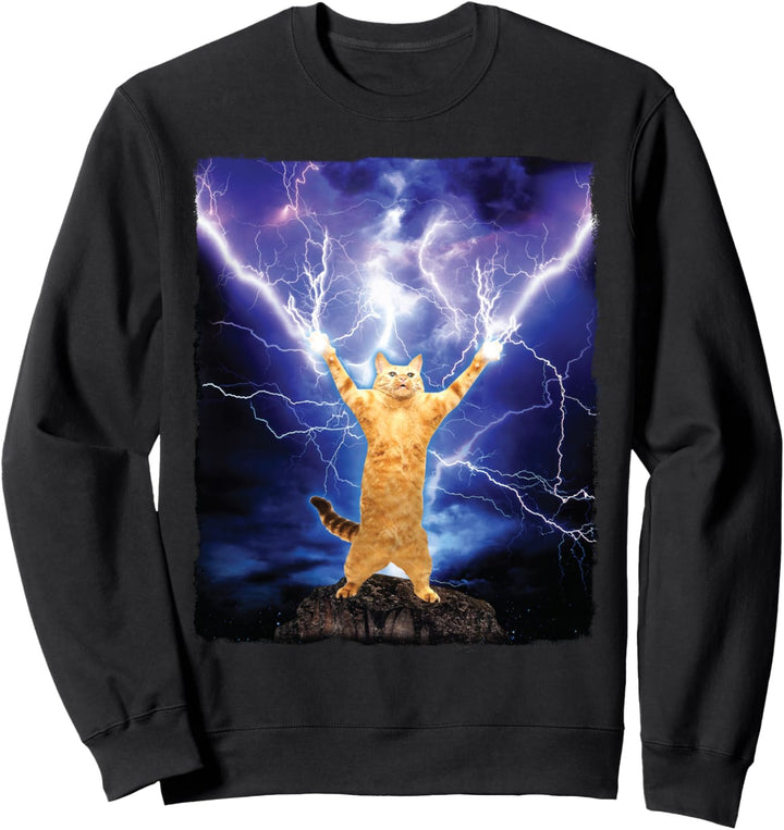 Cat Merch Lustige Katze Lightning Thunderbolt On Mountain Sweatshirt