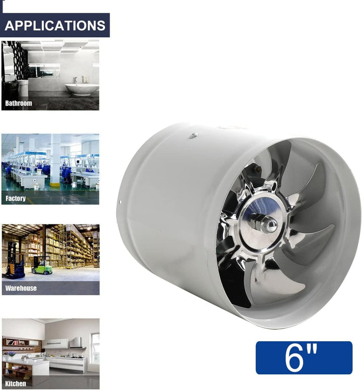 ECUTEE Rohrventilator 150mm Abluftventilator 6 inch Luftabsauger Abluft Zuluft Inline-Rohrlüfter Hoh