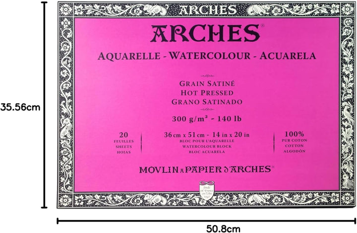 Arches 1795075 Aquarellpapier im Block (36 x 51 cm, 4-seitig geleimt, 300g/m² Satiniert) 20 Blatt na