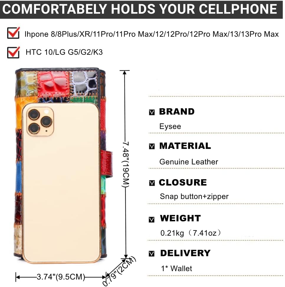 Eysee Portmonee Damen Gross aus Echtleder, Brieftaschen Geldbörse Damen mit Kartenfächer und Fotofen