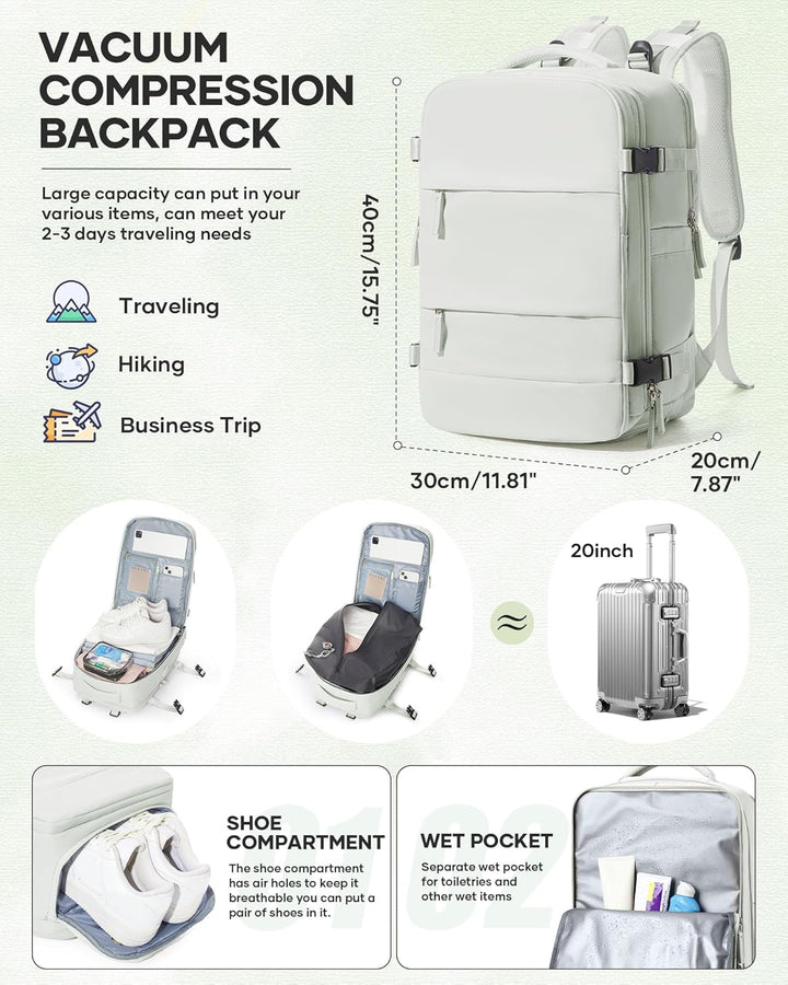 SZLX Grosser Reiserucksack Damen,Vakuum Rucksack mit Pumpe Ryanair Handgepäck 40x30x20 Herren, Wizza