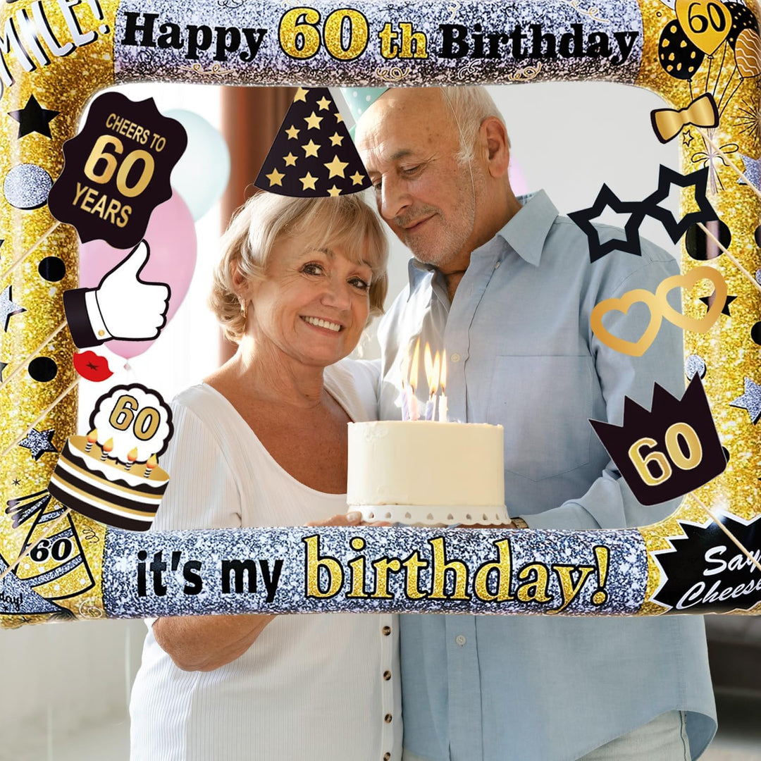 60. Geburtstag Foto Requisiten 34 STK. Lustige Fotobox Accessoires Aufblasbarer Bilderrahmen Geburts