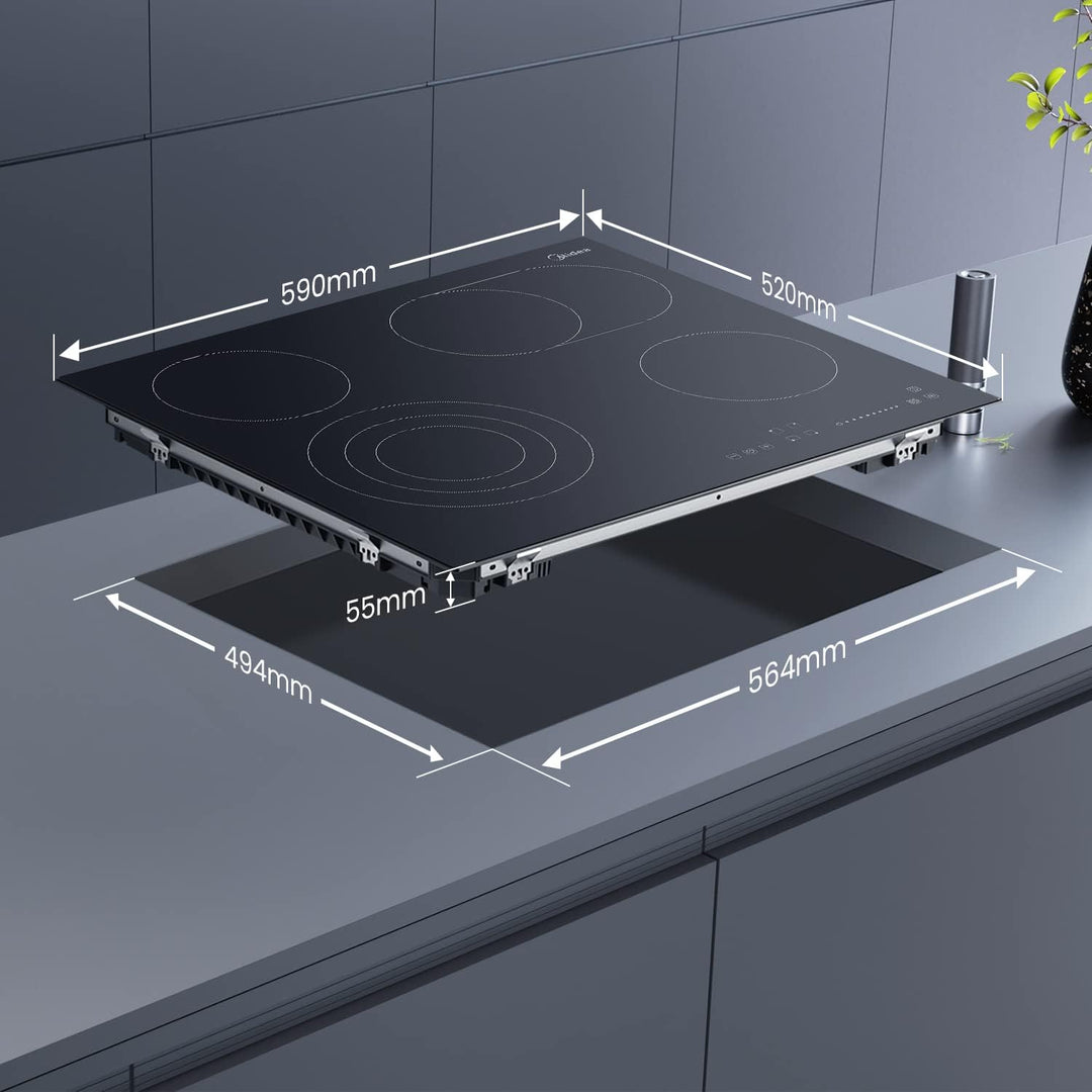 Midea KF500IX autarkes Kochfeld 4 Zonen / 60 cm/Touch Slider, Restwärmeanzeige, individueller Timer,
