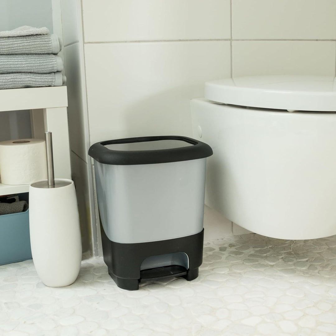 Hummelladen Mülleimer Treteimer 10 Liter eckig 27x23x32cm grau Kunststoff Klein separater Eimer Küch