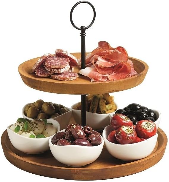 Artesà 2-stöckige Tapas- und Speisenständer, Speisenständer mit 6 Mini-Porzellanschalen, Kuchenständ