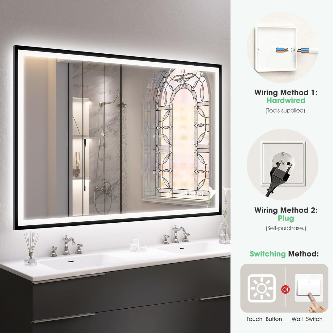 S'bagno Bluetooth-Badezimmer-Spiegel-mit-Beleuchtung 1000x700mm, Badspiegel mit Beleuchtung mit Schw