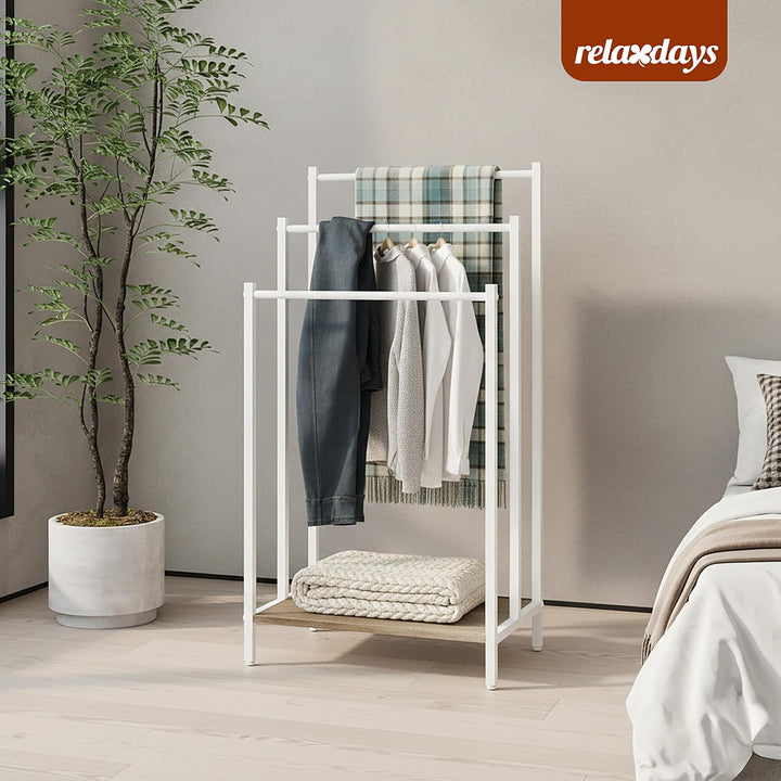 Relaxdays Handtuchständer mit Ablage, HxBxT: 81 x 43 x 28 cm, Holzoptik, 3 Stangen, stehender Handtu