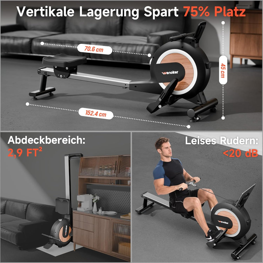 Wenoker Rudergerät mit Magnet-Fitnesstrainer, Rudergerät für Zuhause 32 Stufen Widerstand mit Exklus