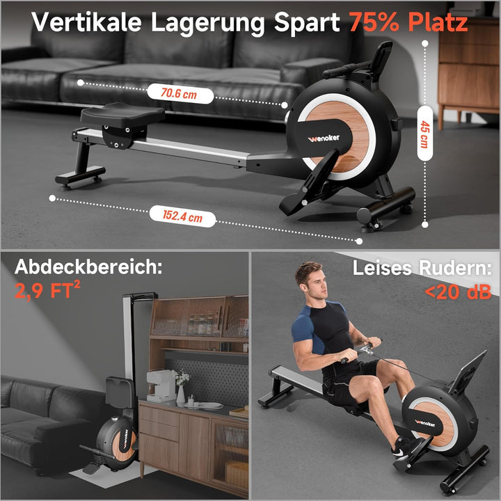 Wenoker Rudergerät mit Magnet-Fitnesstrainer, Rudergerät für Zuhause 32 Stufen Widerstand mit Exklus