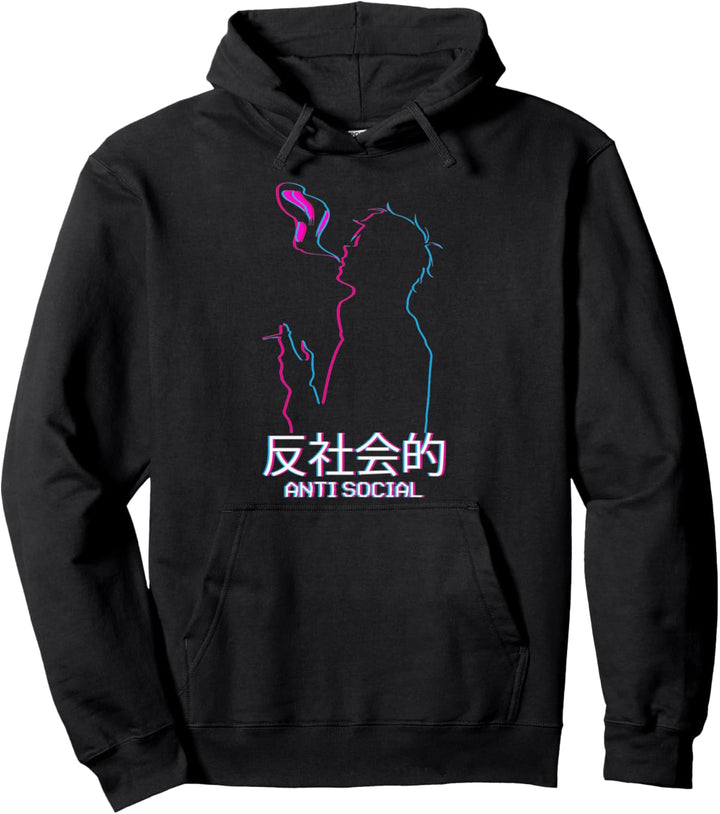 Anti-Social Smoking Anime Boy Japanese Vaporwave Aesthetic Pullover Hoodie
