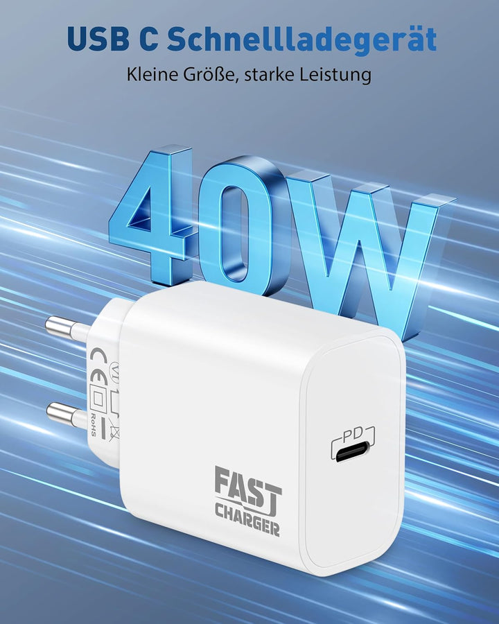 30W USB C Ladegerät mit 2M Ladekabel für iPhone 17e/17/16/16e/15 Pro Max, iPad Pro/Air, iPad 10/11/A