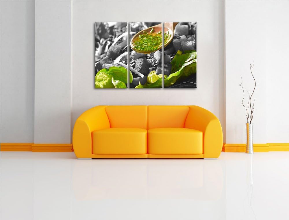 Knackiger Salat und Kräuter schwarz/weiss 3-Teiler Leinwandbild 120x80 Bild auf Leinwand, XXL riesig
