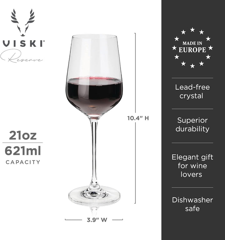 Viski Reserve European Crystal Bordeaux-Gläser, 4 Rotweingläser aus bleifreiem Kristallglas, Glaswar