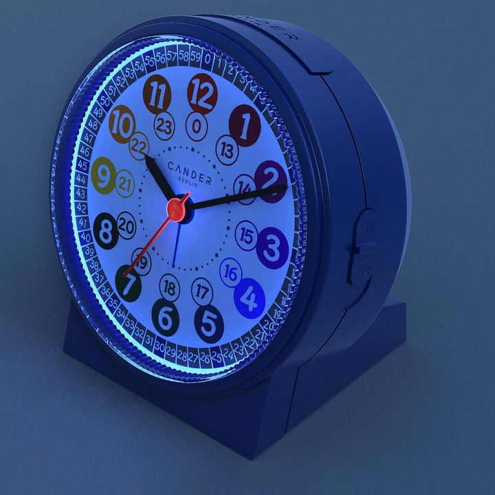Cander Berlin MNU 1030 J Kinderwanduhr und MNU 1009 J Kinderwecker lautlos blau Lernuhr Wecker Kinde