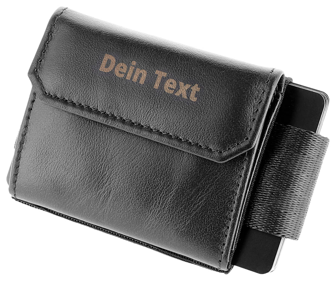 Jaimie Jacobs Nano Boy Pocket mit Gravur Slim Wallet Minimalistische Geldbörse mit Münzfach (Schwarz