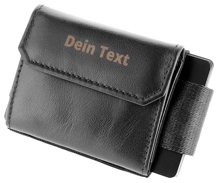 Jaimie Jacobs Nano Boy Pocket mit Gravur Slim Wallet Minimalistische Geldbörse mit Münzfach (Schwarz