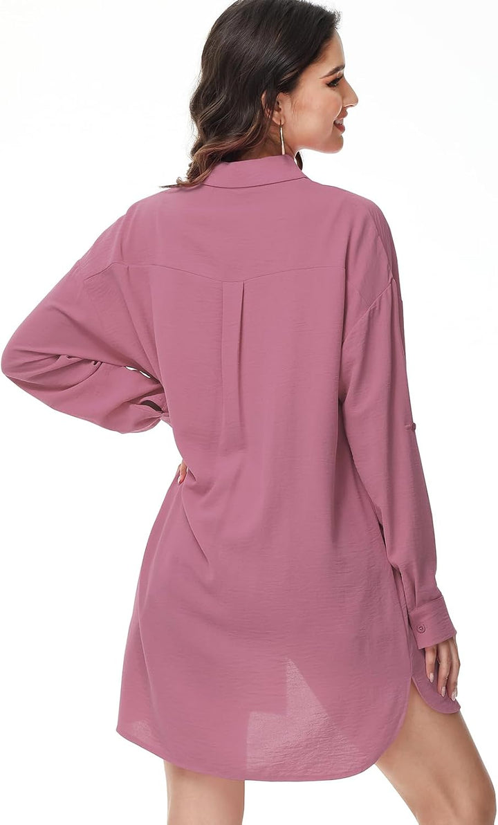 Tanmolo Damen Bluse V-Ausschnitt Hemdbluse Langarm Lässiges Hemd zum Knöpfen Langarmshirt Casual Obe
