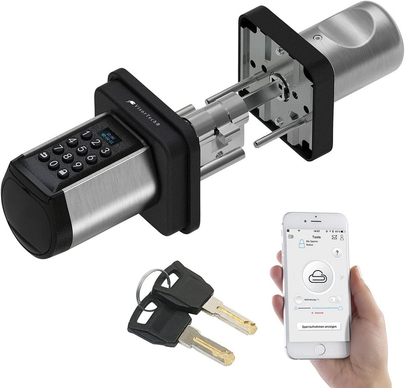 VisorTech Zylinderschloss: Elektronischer Tür-Schliesszylinder, Code, 2 Schlüssel, Bluetooth, IP44 (