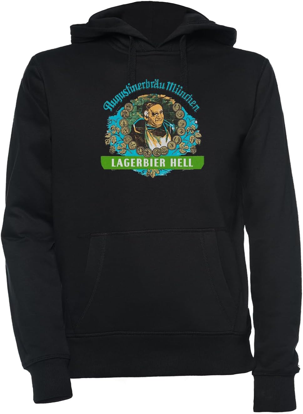 Luxogo Augustiner Munich Bee.Lagerbier Hell Unisex Schwarz Kapuzenpullover Herren Damen Unisex Black