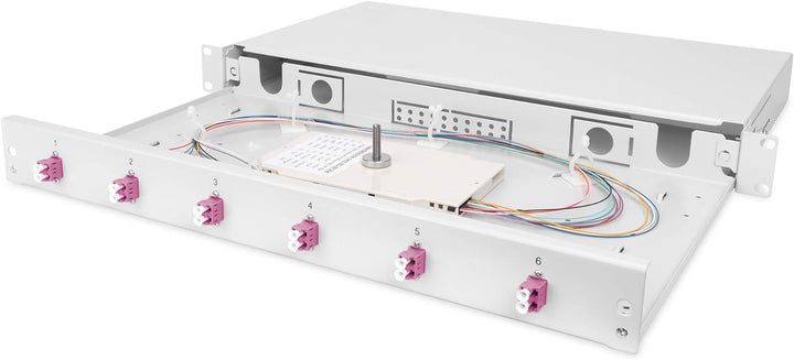 DIGITUS LWL Spleissbox 6 Kupplungen - LC - OM4 - 1HE - 19-Zoll - Multi-Mode Duplex - Mit Spleiss-Kas