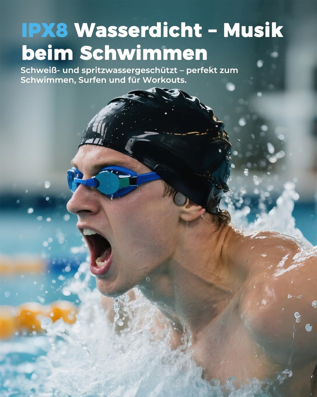 Knochenschall Kopfhörer, Kopfhörer Schwimmen, 32GB MP3 Speicher, Open Ear Kopfhörer Bluetooth 5.4, I