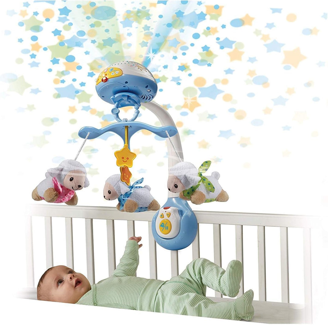 VTech Baby Schäfchen-Mobile – Buntes Mobile mit Plüsch-Schäfchen, Musik, Lichtprojektor, Zeitschaltu