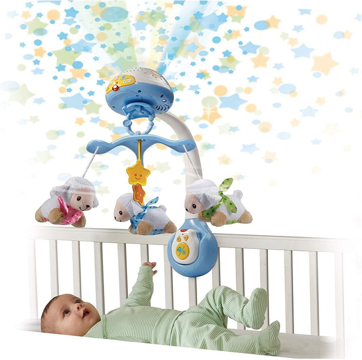 VTech Baby Schäfchen-Mobile – Buntes Mobile mit Plüsch-Schäfchen, Musik, Lichtprojektor, Zeitschaltu
