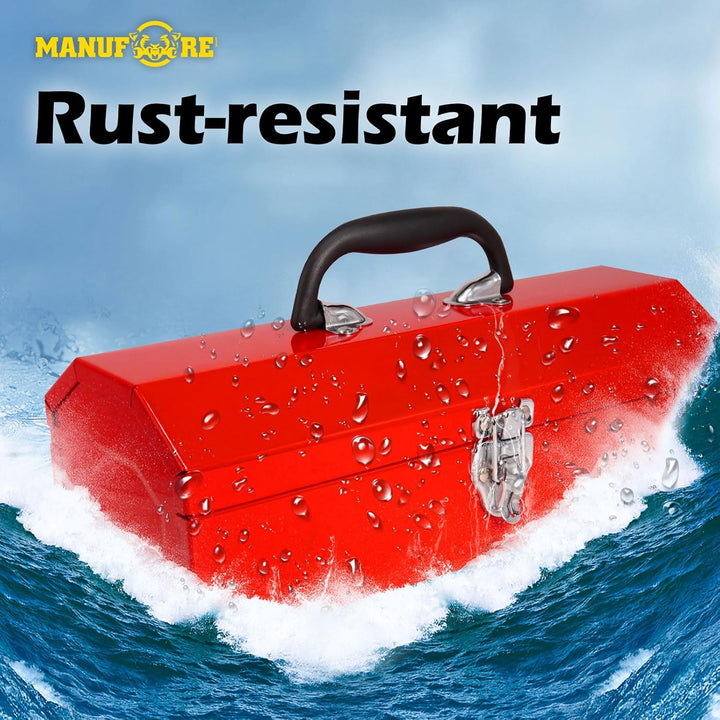 MANUFORE 16" Grosse Metall-Werkzeugkiste,41cm Leerer Werkzeugkasten aus Metall, Tragbarer Werkzeugka