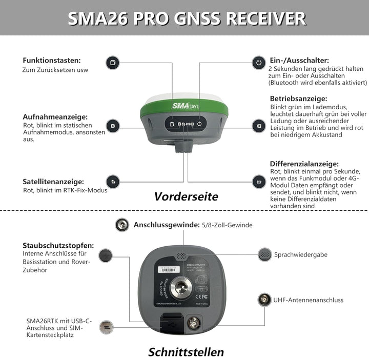 SMA26 Pro Rover RTK GNSS-Vermessungssystem mit Handkollektor, GNSS-Empfänger, Neigungskompensation,