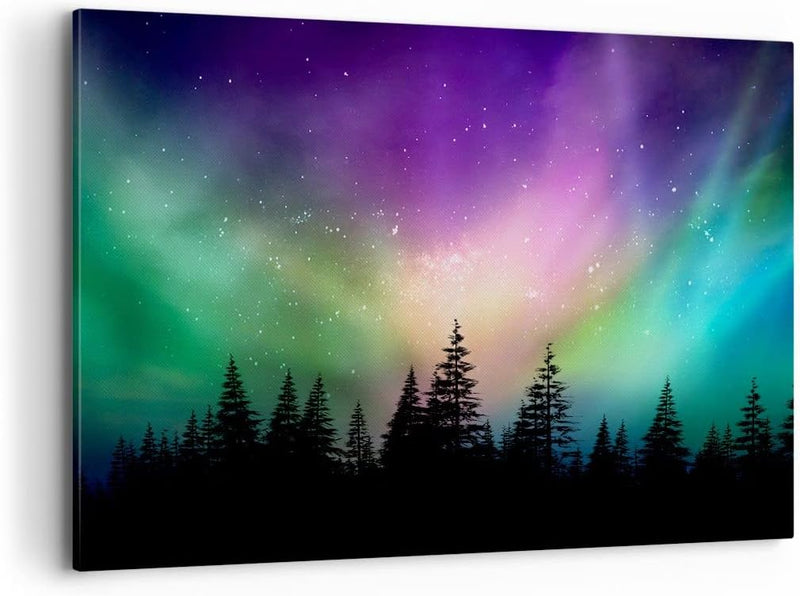 Bilder auf Leinwand 100x70cm Leinwandbild mit Rahmen Aurora Polar Nacht Gross Wanddeko Bild Schlafzi