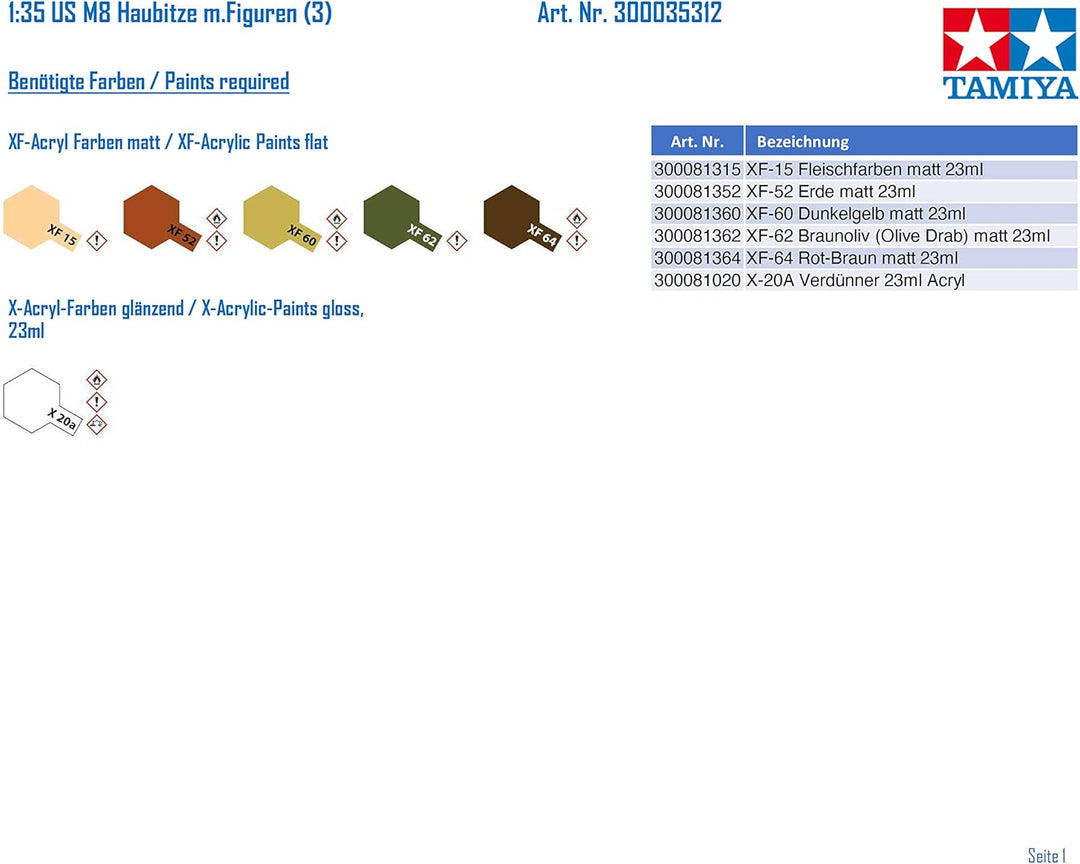 Tamiya 300035312-1:35 WWII US M8 Haubitze mit Figuren (3), Braunoliv