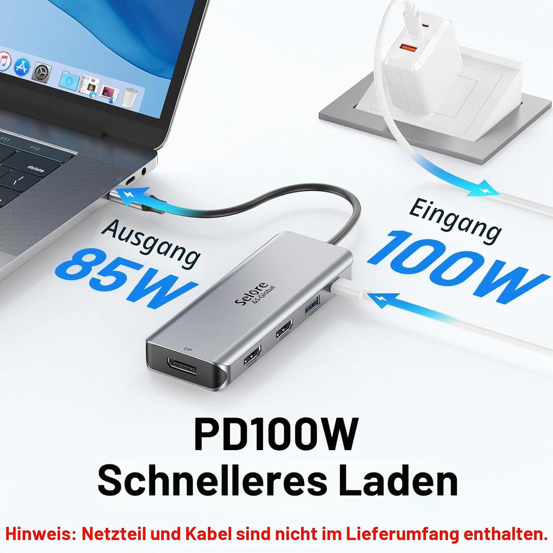 USB C Dockingstation Triple Display Dual HDMI Adapter, 9 in 1 Laptop Docking Station zu Displayport