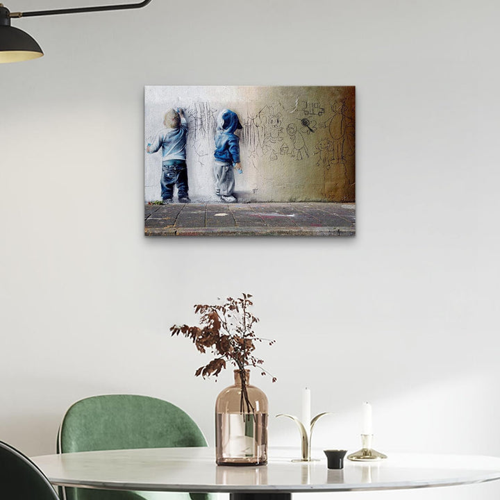 Giallobus - Gemälde - Banksy - - Standardleinwand - 100x70-12 - Graffiti-Kinder - Bereit zum Aufhäng