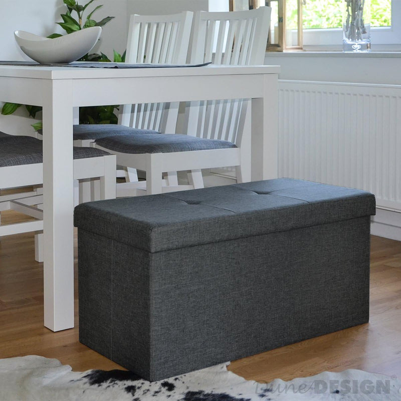 DuneDesign Sitzbank mit 80L Stauraum - 76x38x38 cm Sitzhocker - Faltbare Sitztruhe mit Trennwand Tru