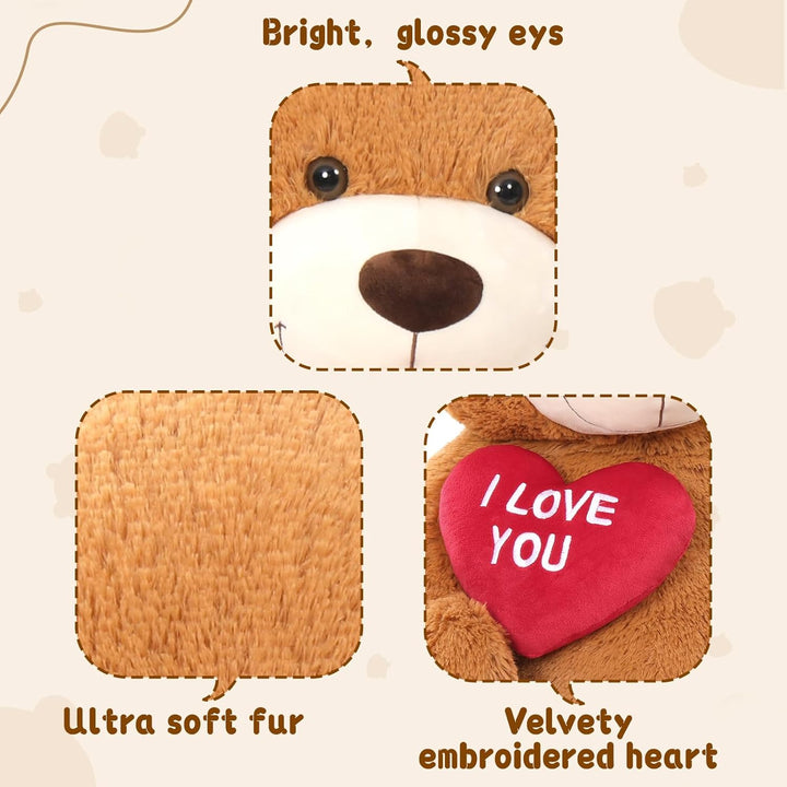 MorisMos 130cm Teddybär gross XXL mit Herz I Love You, Dunkelbrauen riesen Teddys, grosser Bär Kusch