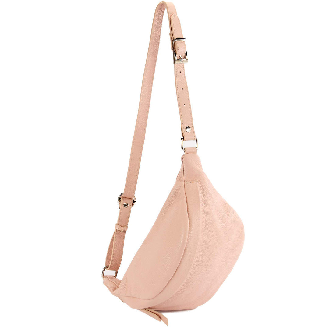modamoda de - T77 - ital. Hüfttasche Bauchtasche Brusttasche Large aus weichem Leder, Farbe:Pastellr