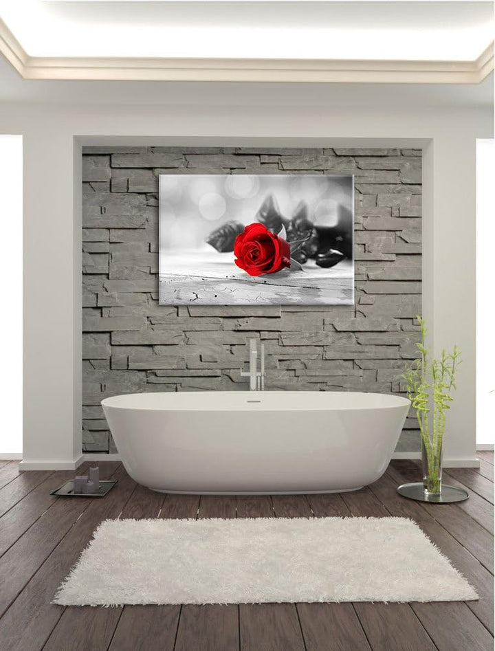 schöne Rose auf altem Holztisch schwarz/weiss Format: 100x70 auf Leinwand, XXL riesige Bilder fertig