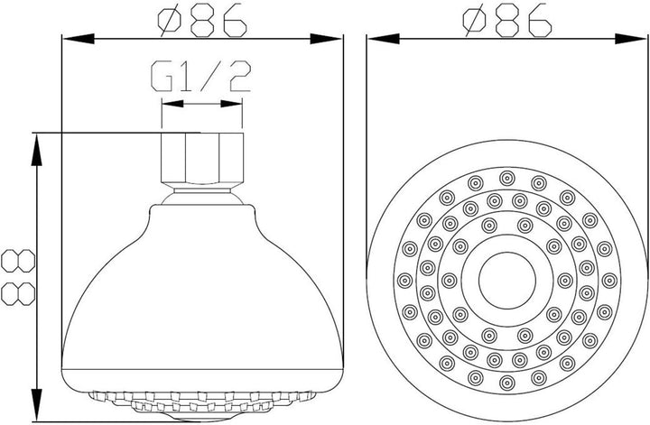 1x Design Duschkopf, Brause mit Antikalk - Düsen hochwertig verchromt, 1/2 Zoll, 1