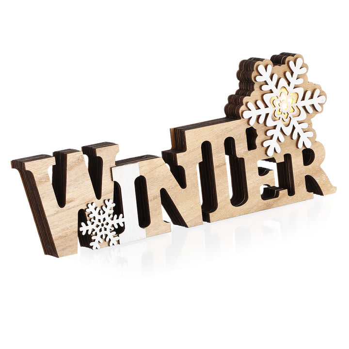 Garneck Holz-Tischdekoration, Winter-Holzschild, LED-Schneeflocke, Mittelstück, freistehend, Holzsch