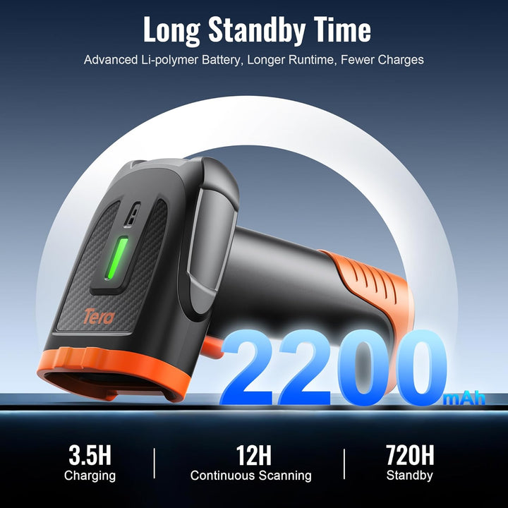 Tera 1D 2D QR Barcode Scanner Kabellos mit Bluetooth: 2200 mAh Lithium-Polymer Akku 2.4G Wireless &