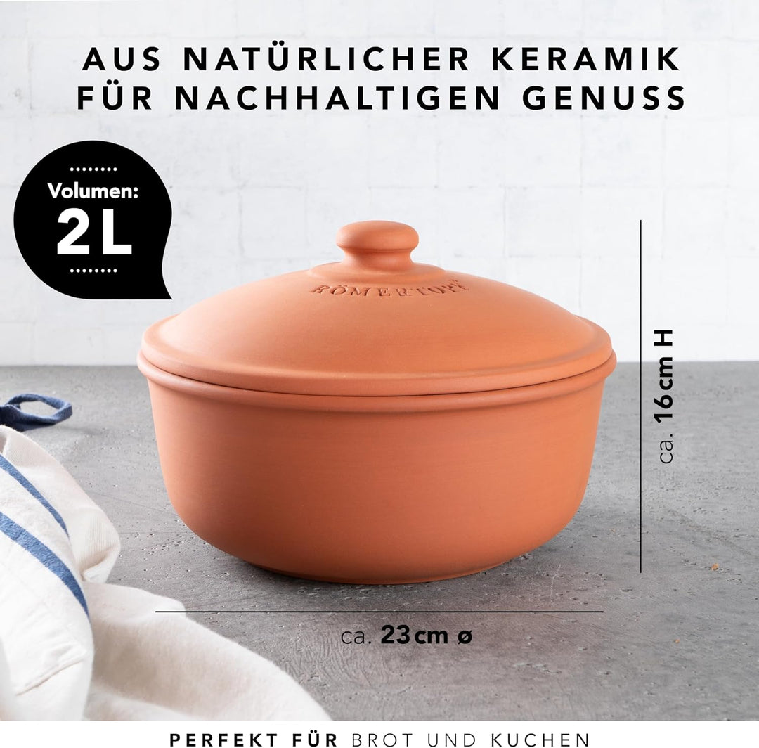 Römertopf Brotbacktopf aus Naurton für ein natürliches Backerlebnis, Brotbackform Ø 23,0cm, Terrakot