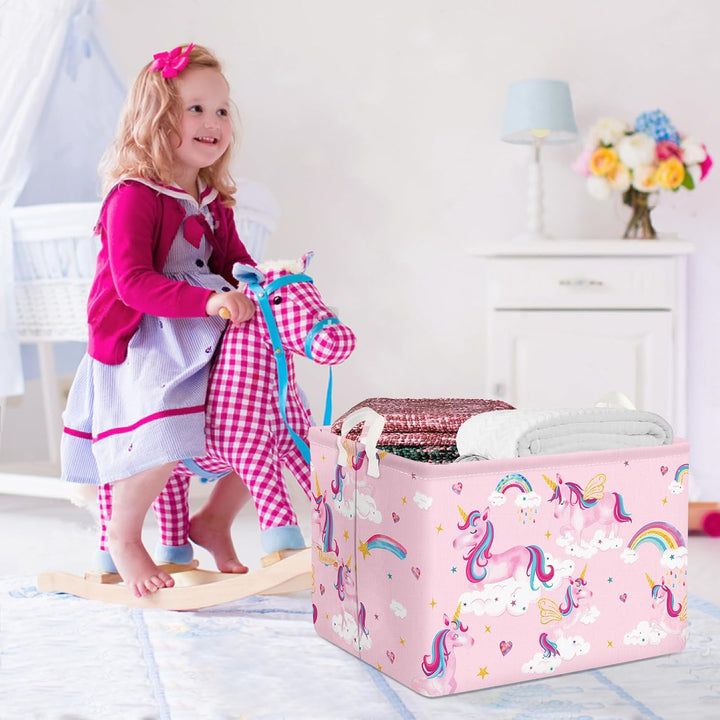Clastyle Süsser Rosa Einhorn Mädchen Würfel Aufbewahrungskorb für Babyzimmer Wolke Herz Wasserdicht
